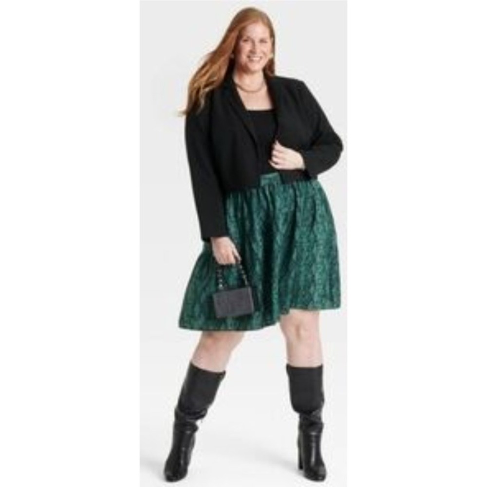 AVA & VIV XXL Skirt Green Black Snake Print Tiered Elastic Waist Plus Size NWT
